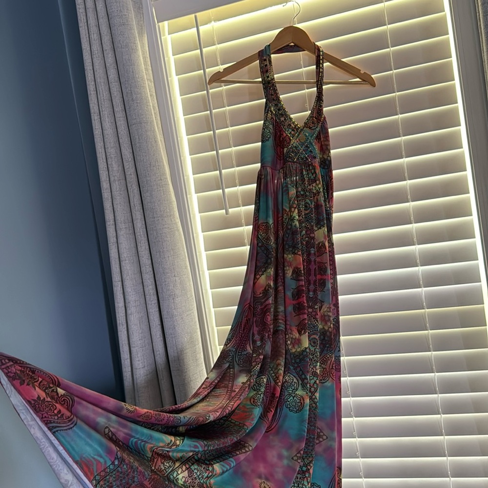 Y2K rainbow Apple Bottom halter Maxi dress.